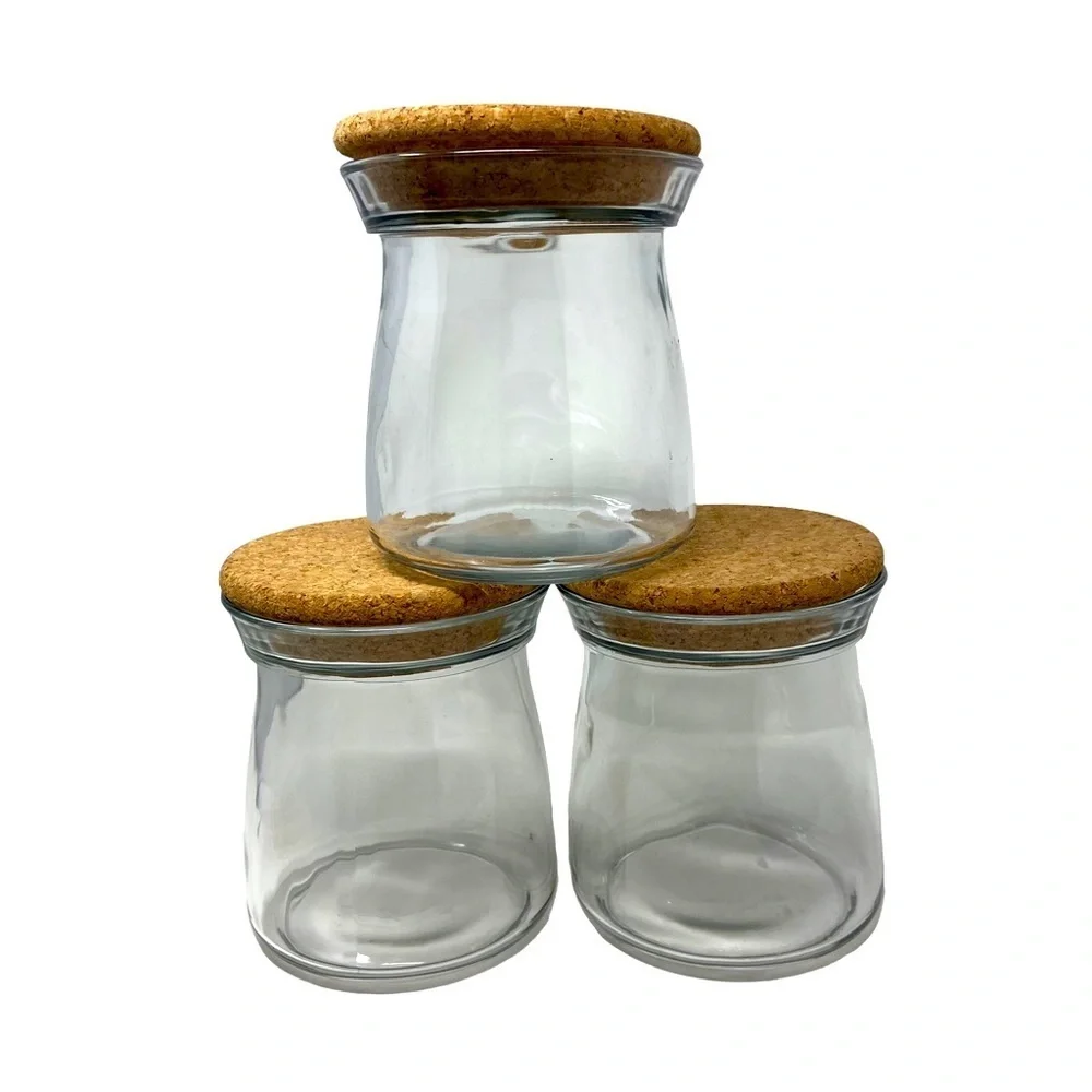 Three Glass Container Spice Jars With Cork Lids